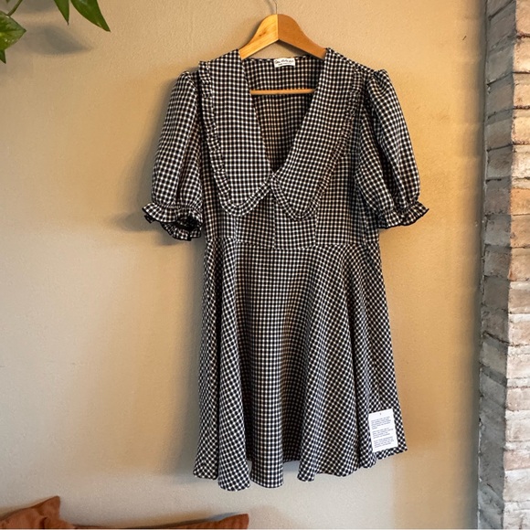 Miss Selfridge Black and White Gingham Mini Dress - Picture 1 of 8